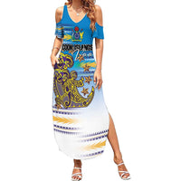 Personalised Cook Islands Va'a Race Family Matching Summer Maxi Dress and Hawaiian Shirt Te Tatau Tattoos Sporty Style Glory Blue Color - Polynesian Pride