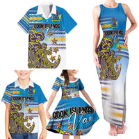 Personalised Cook Islands Va'a Race Family Matching Tank Maxi Dress and Hawaiian Shirt Te Tatau Tattoos Sporty Style Glory Blue Color - Polynesian Pride