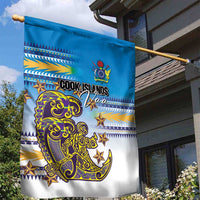 Cook Islands Va'a Race Garden Flag Te Tatau Tattoos Sporty Style Glory Blue Color - Polynesian Pride