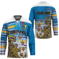Personalised Cook Islands Va'a Race Hockey Jersey Te Tatau Tattoos Sporty Style Glory Blue Color - Polynesian Pride