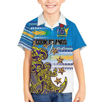 Personalised Cook Islands Va'a Race Kid Hawaiian Shirt Te Tatau Tattoos Sporty Style Glory Blue Color - Polynesian Pride