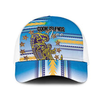 Cook Islands Va'a Race Mesh Trucker Cap Te Tatau Tattoos Sporty Style Glory Blue Color LT03 One Size White Blue - Polynesian Pride