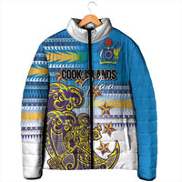 Personalised Cook Islands Va'a Race Padded Jacket Te Tatau Tattoos Sporty Style Glory Blue Color - Polynesian Pride