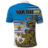 Personalised Cook Islands Va'a Race Polo Shirt Te Tatau Tattoos Sporty Style Glory Blue Color - Polynesian Pride