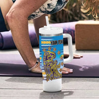 Personalised Cook Islands Va'a Race Tumbler With Handle Te Tatau Tattoos Sporty Style Glory Blue Color - Polynesian Pride