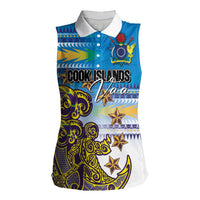 Personalised Cook Islands Va'a Race Women Sleeveless Polo Shirt Te Tatau Tattoos Sporty Style Glory Blue Color - Polynesian Pride