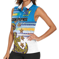 Personalised Cook Islands Va'a Race Women Sleeveless Polo Shirt Te Tatau Tattoos Sporty Style Glory Blue Color - Polynesian Pride
