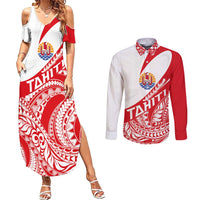 Personalised Tahiti Va'a Race Couples Matching Summer Maxi Dress and Long Sleeve Button Shirt Polynesian Tattoos Sporty Style - Polynesian Pride