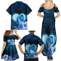 Dolphin Couple Love Story Valentine Day Family Matching Summer Maxi Dress and Hawaiian Shirt With Polynesian Tribal Tattoo Blue Style LT03 - Polynesian Pride