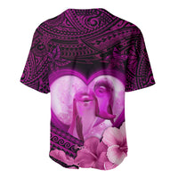 Dolphin Couple Love Story Valentine Day Baseball Jersey With Polynesian Tribal Tattoo Pink Style LT03 - Polynesian Pride