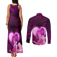 Dolphin Couple Love Story Valentine Day Couples Matching Tank Maxi Dress and Long Sleeve Button Shirt With Polynesian Tribal Tattoo Pink Style LT03 - Polynesian Pride