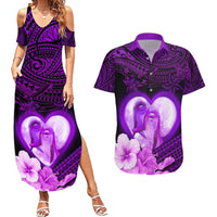Dolphin Couple Love Story Valentine Day Couples Matching Summer Maxi Dress and Hawaiian Shirt With Polynesian Tribal Tattoo Purple Style LT03 Purple - Polynesian Pride