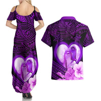 Dolphin Couple Love Story Valentine Day Couples Matching Summer Maxi Dress and Hawaiian Shirt With Polynesian Tribal Tattoo Purple Style LT03 - Polynesian Pride