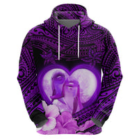 Dolphin Couple Love Story Valentine Day Zip Hoodie With Polynesian Tribal Tattoo Purple Style LT03 - Polynesian Pride