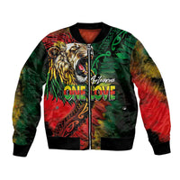 Aotearoa One Love Bomber Jacket Reggae Lion with Kakahu Huruhuru LT03 Unisex Black - Polynesian Pride