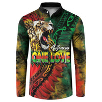 Aotearoa One Love Button Sweatshirt Reggae Lion with Kakahu Huruhuru LT03 Black - Polynesian Pride