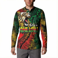 Aotearoa One Love Button Sweatshirt Reggae Lion with Kakahu Huruhuru LT03 - Polynesian Pride