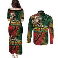 Aotearoa One Love Couples Matching Puletasi and Long Sleeve Button Shirt Reggae Lion with Kakahu Huruhuru LT03 - Polynesian Pride