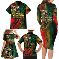 Aotearoa One Love Family Matching Long Sleeve Bodycon Dress and Hawaiian Shirt Reggae Lion with Kakahu Huruhuru