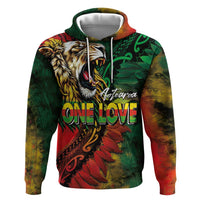 Aotearoa One Love Hoodie Reggae Lion with Kakahu Huruhuru LT03 Pullover Hoodie Black - Polynesian Pride