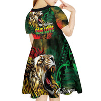 Aotearoa One Love Kid Short Sleeve Dress Reggae Lion with Kakahu Huruhuru LT03 - Polynesian Pride