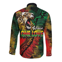 Aotearoa One Love Long Sleeve Button Shirt Reggae Lion with Kakahu Huruhuru LT03 - Polynesian Pride