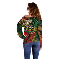 Aotearoa One Love Off Shoulder Sweater Reggae Lion with Kakahu Huruhuru LT03 - Polynesian Pride