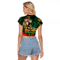 Aotearoa One Love Raglan Cropped T Shirt Reggae Lion with Kakahu Huruhuru LT03 - Polynesian Pride