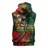 Aotearoa One Love Sleeveless Zip Hoodie Reggae Lion with Kakahu Huruhuru LT03 - Polynesian Pride