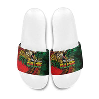 Aotearoa One Love Slide Sandals Reggae Lion with Kakahu Huruhuru LT03 Black - Polynesian Pride