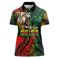 Aotearoa One Love Women Polo Shirt Reggae Lion with Kakahu Huruhuru LT03 Female Black - Polynesian Pride