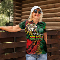 Aotearoa One Love Women Polo Shirt Reggae Lion with Kakahu Huruhuru LT03 - Polynesian Pride