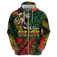 Aotearoa One Love Zip Hoodie Reggae Lion with Kakahu Huruhuru LT03 - Polynesian Pride
