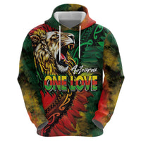 Aotearoa One Love Zip Hoodie Reggae Lion with Kakahu Huruhuru LT03 - Polynesian Pride