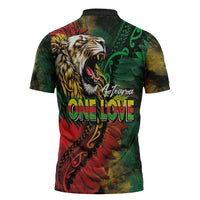 Aotearoa One Love Zipper Polo Shirt Reggae Lion with Kakahu Huruhuru LT03 - Polynesian Pride
