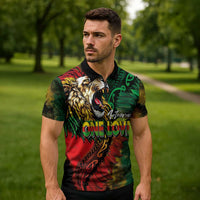 Aotearoa One Love Zipper Polo Shirt Reggae Lion with Kakahu Huruhuru LT03 - Polynesian Pride