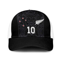 Custom Aotearoa Rugby Baseball Net Cap Fern Blacks-Traditional Maori Motifs Design LT03 One Size White Black - Polynesian Pride