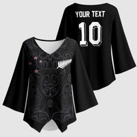 Custom Aotearoa Rugby Kimono Sleeve Blouse Fern Blacks-Traditional Maori Motifs Design LT03 - Polynesian Pride