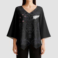 Custom Aotearoa Rugby Kimono Sleeve Blouse Fern Blacks-Traditional Maori Motifs Design LT03 - Polynesian Pride