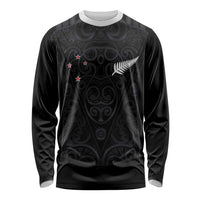 Custom Aotearoa Rugby Long Sleeve Shirt Fern Blacks-Traditional Maori Motifs Design LT03 Unisex Black - Polynesian Pride