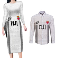 Fiji Rugby Warriors Couples Matching Long Sleeve Bodycon Dress and Long Sleeve Button Shirt Masi Tribal Pattern Go Champion 2024