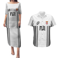 Fiji Rugby Warriors Couples Matching Puletasi and Hawaiian Shirt Masi Tribal Pattern Go Champion 2024 LT03 White - Polynesian Pride