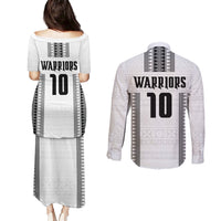 Fiji Rugby Warriors Couples Matching Puletasi and Long Sleeve Button Shirt Masi Tribal Pattern Go Champion 2024