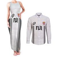 Fiji Rugby Warriors Couples Matching Tank Maxi Dress and Long Sleeve Button Shirt Masi Tribal Pattern Go Champion 2024