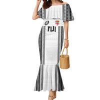 Fiji Rugby Warriors Mermaid Dress Masi Tribal Pattern Go Champion 2024 LT03 Women White - Polynesian Pride