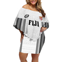 Fiji Rugby Warriors Off Shoulder Short Dress Masi Tribal Pattern Go Champion 2024 LT03 Women White - Polynesian Pride