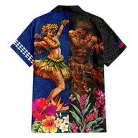 Hawaii and Samoa Together Family Matching Long Sleeve Bodycon Dress and Hawaiian Shirt Samoan Warrior and Beauty Hula Girl