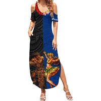 Hawaii and Samoa Together Summer Maxi Dress Samoan Warrior and Beauty Hula Girl LT03 Women Black - Polynesian Pride