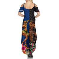 Hawaii and Samoa Together Summer Maxi Dress Samoan Warrior and Beauty Hula Girl LT03 - Polynesian Pride