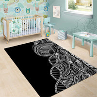 Samoan DNA Art Tattoo Area Rug Polynesian Pattern Black Color
